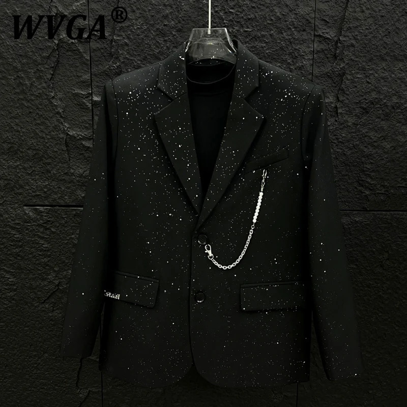 

WVGA весна осень новый мужской блестящий позолоченный модный пиджак стильный корейский нишевый цепочка свободный шикарный повседневный костюм-пальто Ins W7419