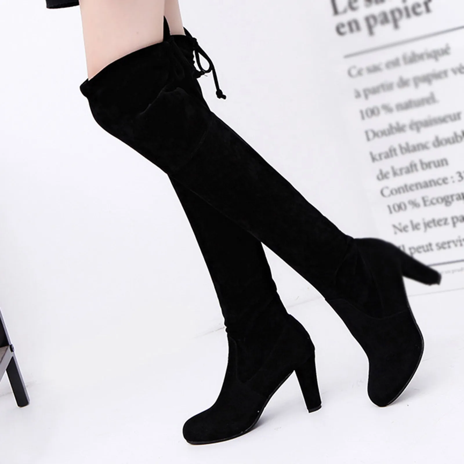 2023 New Faux Suede Slim Boots Sexy Over The Knee High Women Fashion Winter Thigh High Boots Shoes High Quality Botas Mujer