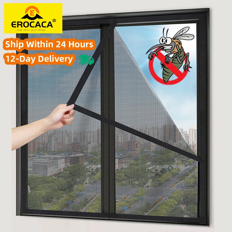 EROCACA Black Insect Window Screen Mesh,Indoor Anti Fly Curtain Tulle Summer Invisible Anti-Mosquito Removable Washable Net