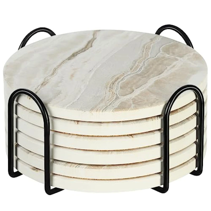 

Ceramics 6Pcs Marbling Cup Mat Home And Kitchen Portable Drink Coaster Stand Mug Coffee Mat Kitchen Accessory