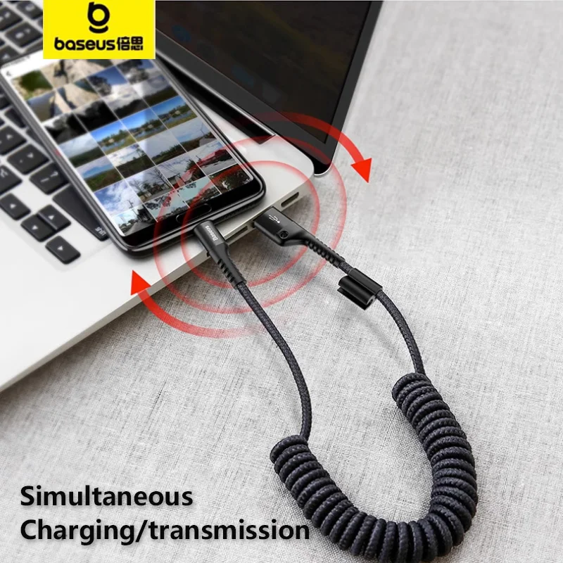 Baseus Manual Length Adjustment Spring Data Cable Black for Car Type-C To USB Mobile Phone Telescopic Fast Charging Cable PD20W