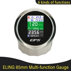 New 85mm GPS Speedometer Tachometer Fuel Level Water Temp Oil Pressure 10 Bar Multi-functional Digital Gauge With Alarm