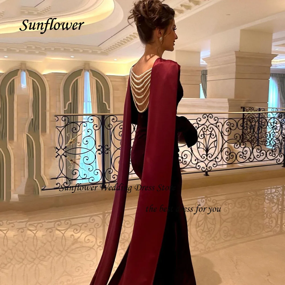 Sunflower Red Satin Halter Velour Mermaid Evening Dresses Saudi Arabia 2023 Slim Beading Backless Floor-Length Party Gowns