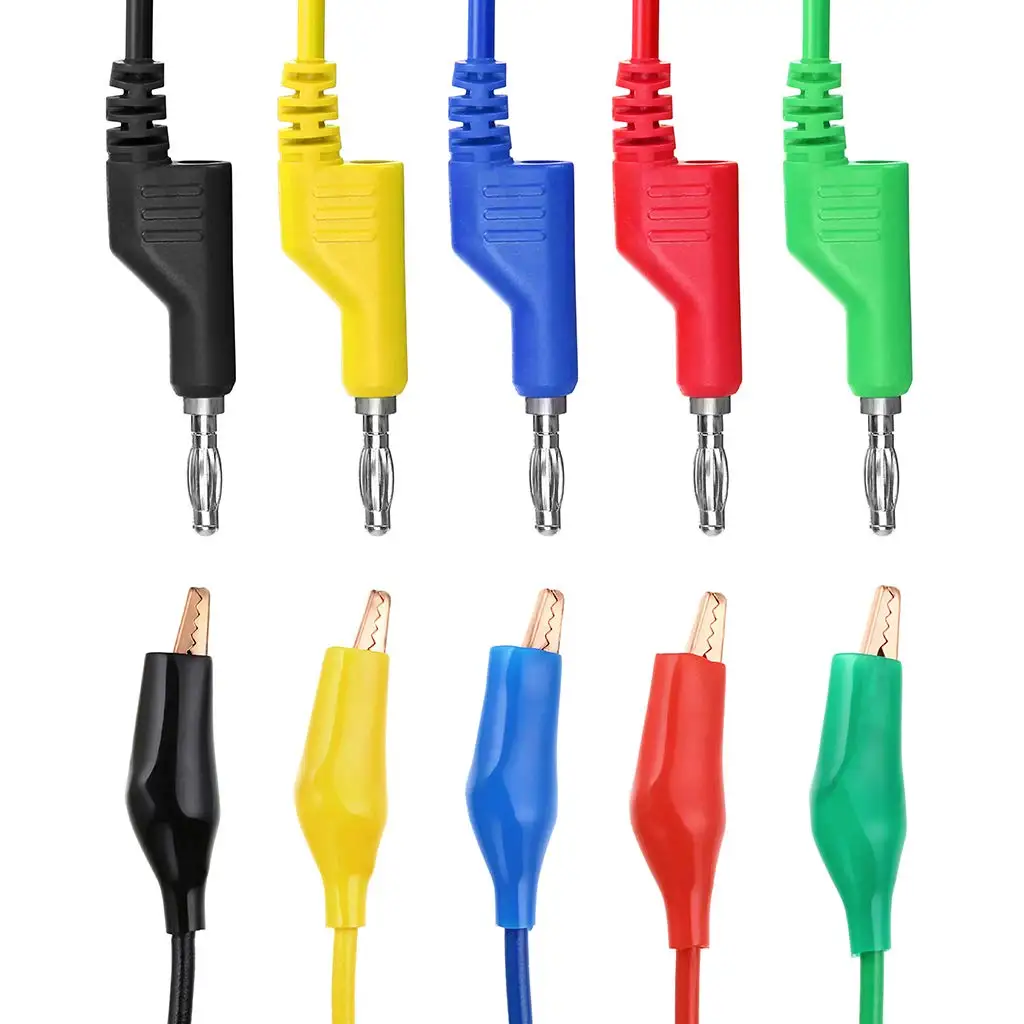 Banana Plug to Alligator Clips Test Leads 5 Colors Soft Flexible Electrical Wire Cables for Multimeter Electrical Testing