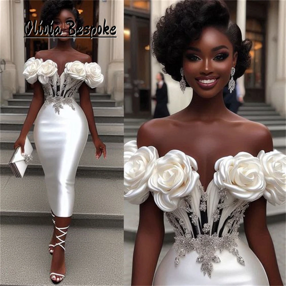 Picturesque White Flower Wedding Dress 2025 Luxury Beaded Rhinestones Off The Shoulder African Mermaid Bridal Dress Customized