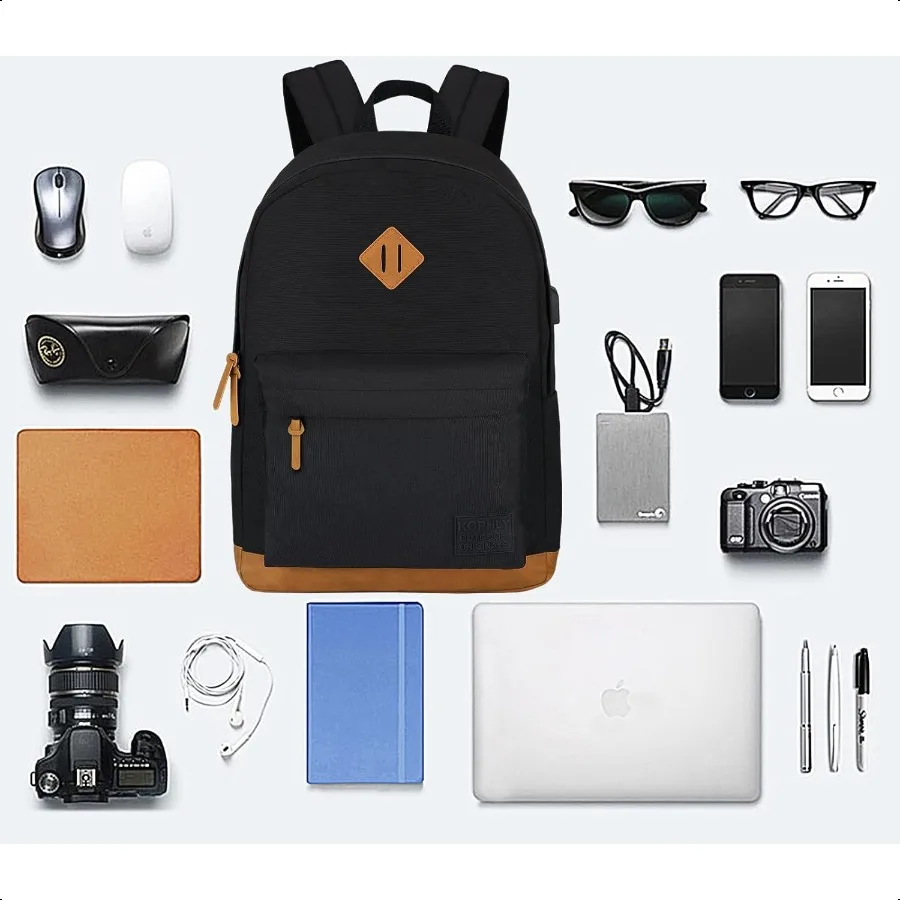 Mochila grande para laptop de viagem com porta de carregamento USB para homens e mulheres Mochila escolar clássica para meninos e meninas Bolsa de trabalho 18 polegadas