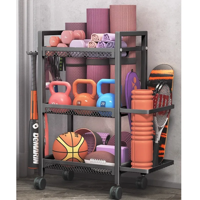 

Simple Double Layer Pulley Movable Sports Fitness Equipment Storage Rack Breathable Basket Yoga Mat Foam Shaft Storage Basket