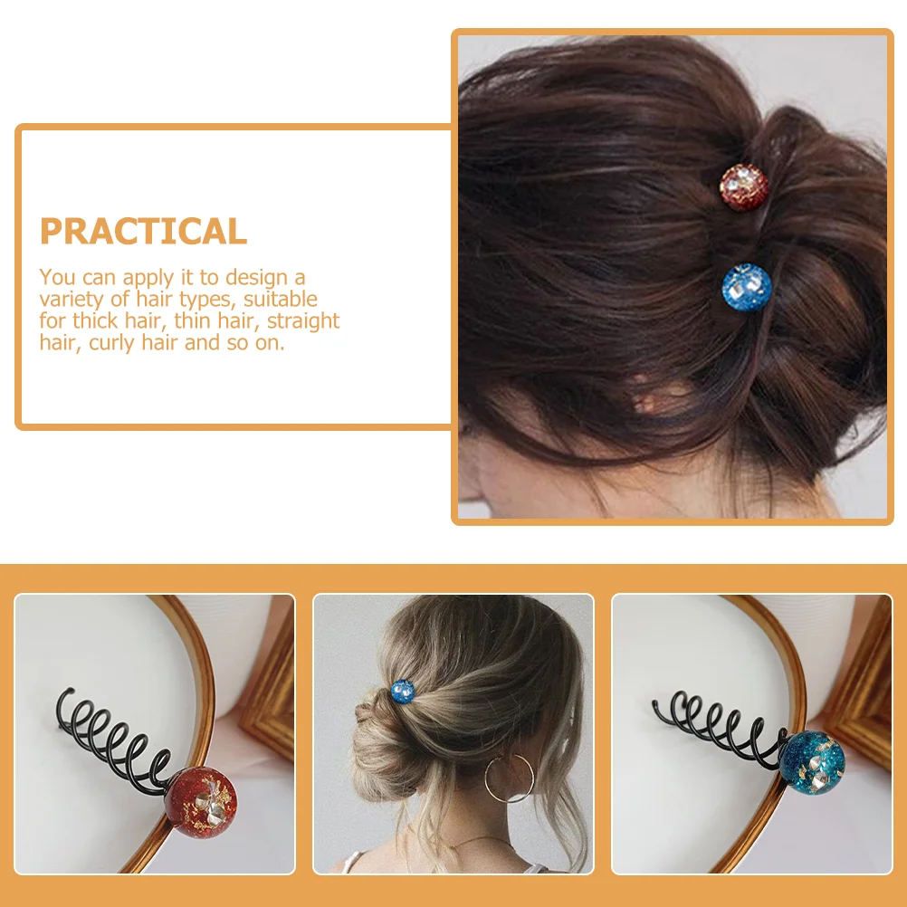 2 Pcs Korean Style Ball Head Lazy Spiral Clamp Hair Iron Clip Bun Pin Claw Clips