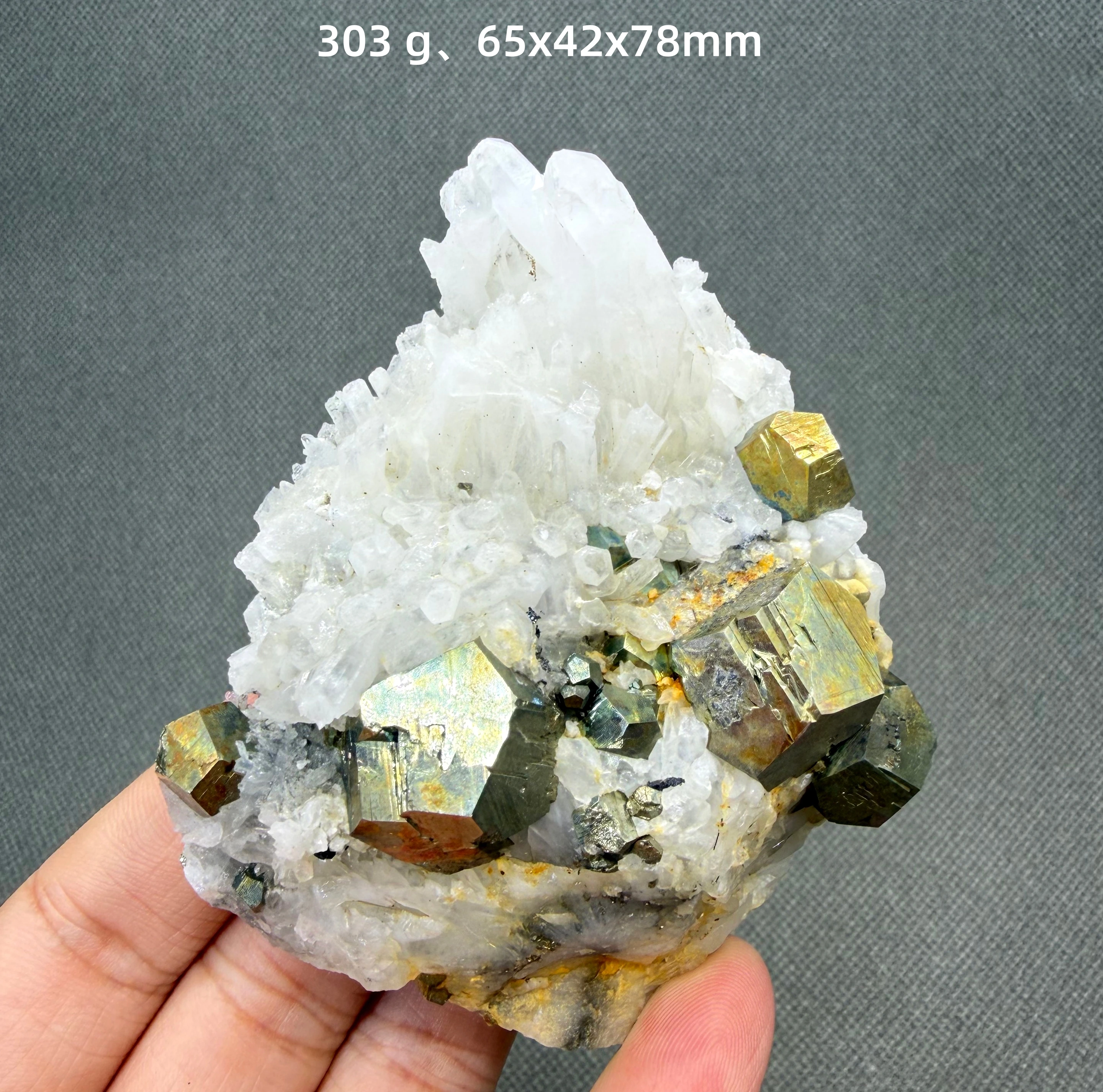Natural hunan Pyrite mineral specimen + healing quartz crystals and stones rock