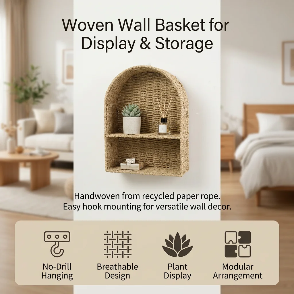 ตะกร้าจัดเก็บของแบบแขวนผนัง ดี - Rattan Plant Basket บทวิจารณ์และราคา