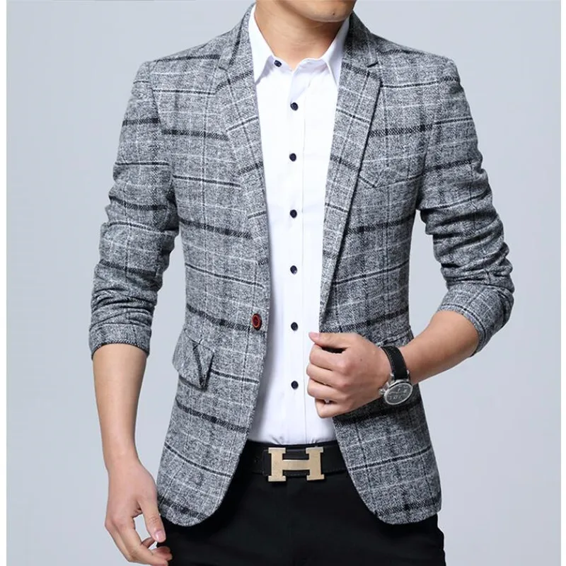 2023 Brand Clothing Men Blazer Slim Fit Jacket Spring Autumn New Plaid Pocket Suit Jacket Casual Fashion Mens Suit Coat S-5XL