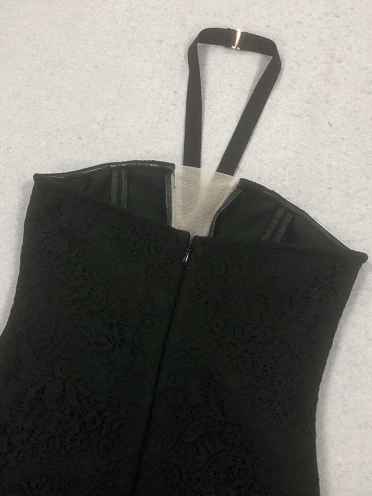 블랙 레이스 속이 빈 롱 드레스 – 홀터넥 컷아웃 바디콘 가운, 피쉬테일 밑단이 있는 공식 행사 파티 드레스