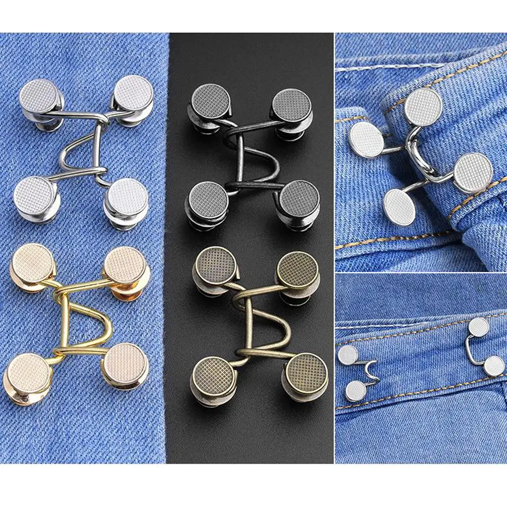 Removable Jeans Button Replacement Nail Free Waist Buckle Set Denim Extender for Pants Shorts Skirts