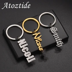 Atoztide Personalized Custom Name Keychain Stainless Steel Fashion Letter Nameplate Pendant Keyring For Women Men Jewelry Gift