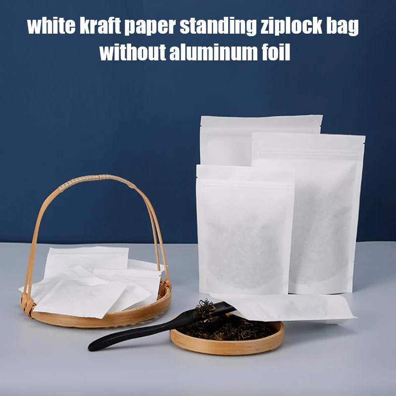 

Kraft Paper Zip Lock Bag without Aluminum Foil, Food Packaging, Plastic Film, Cotton Tea, White Bag