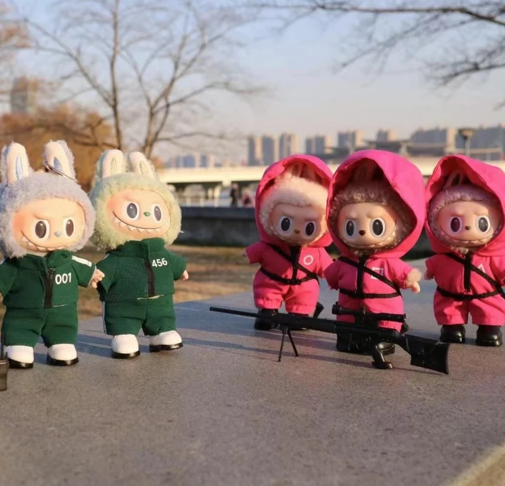 

Горячая одежда для кукол Labubu, забавная серия с морепродуктами — милый повседневный комплект одежды для мини-плюшевой куклы, костюм учащихся и органайзера