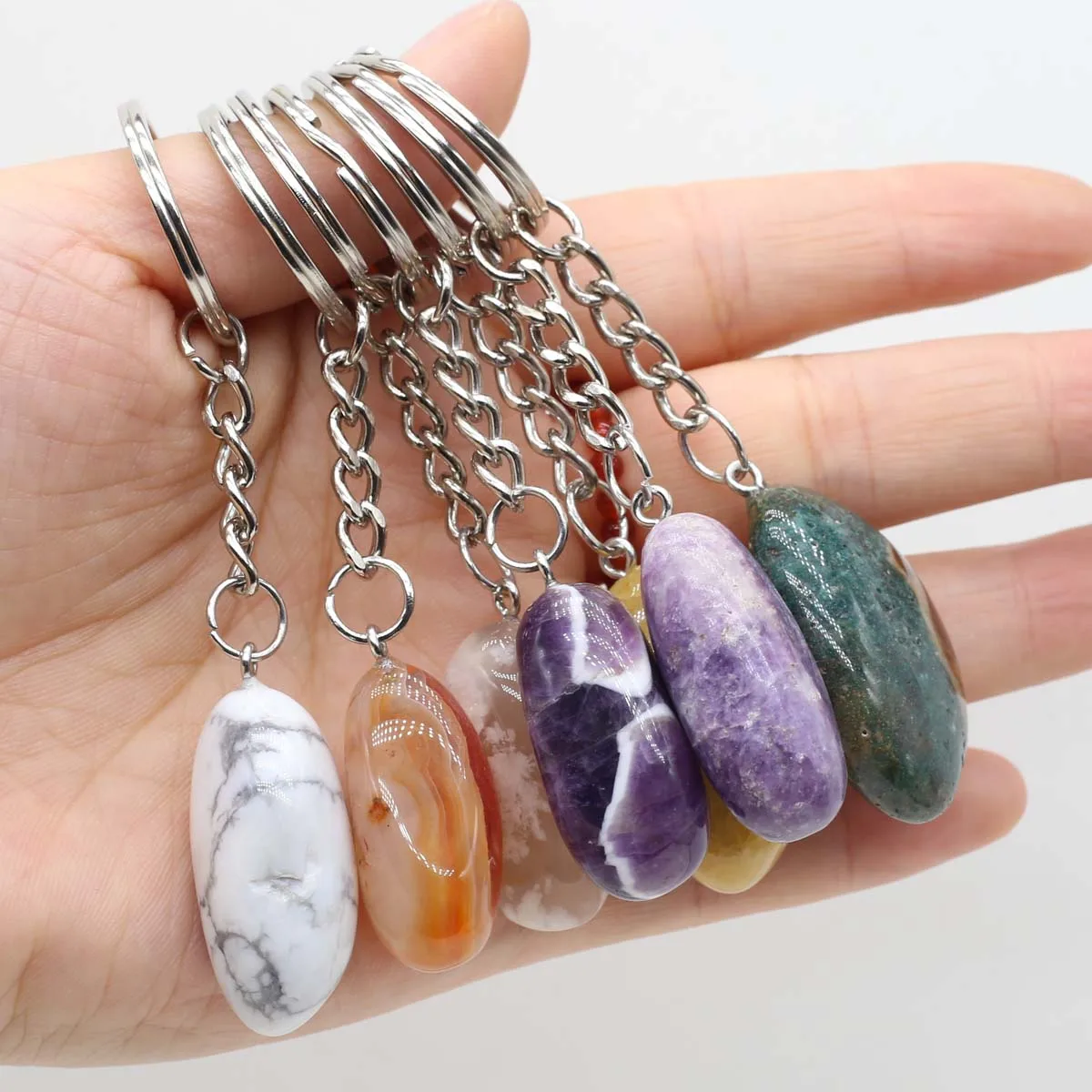 

20 PCS Irregular Natural Stone Keychain Reiki Healing Crystal Opal Turquoise Pendants Charms DIY Jewelry Making Accessorie