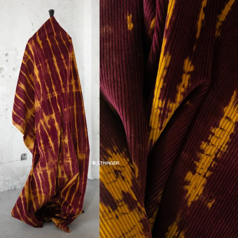 

Вельветовая ткань ручной работы с выцветшими молниями для 100% чистого хлопка, винтажная дизайнерская одежда, сделай сам, шитье по метрам, тканевый материал