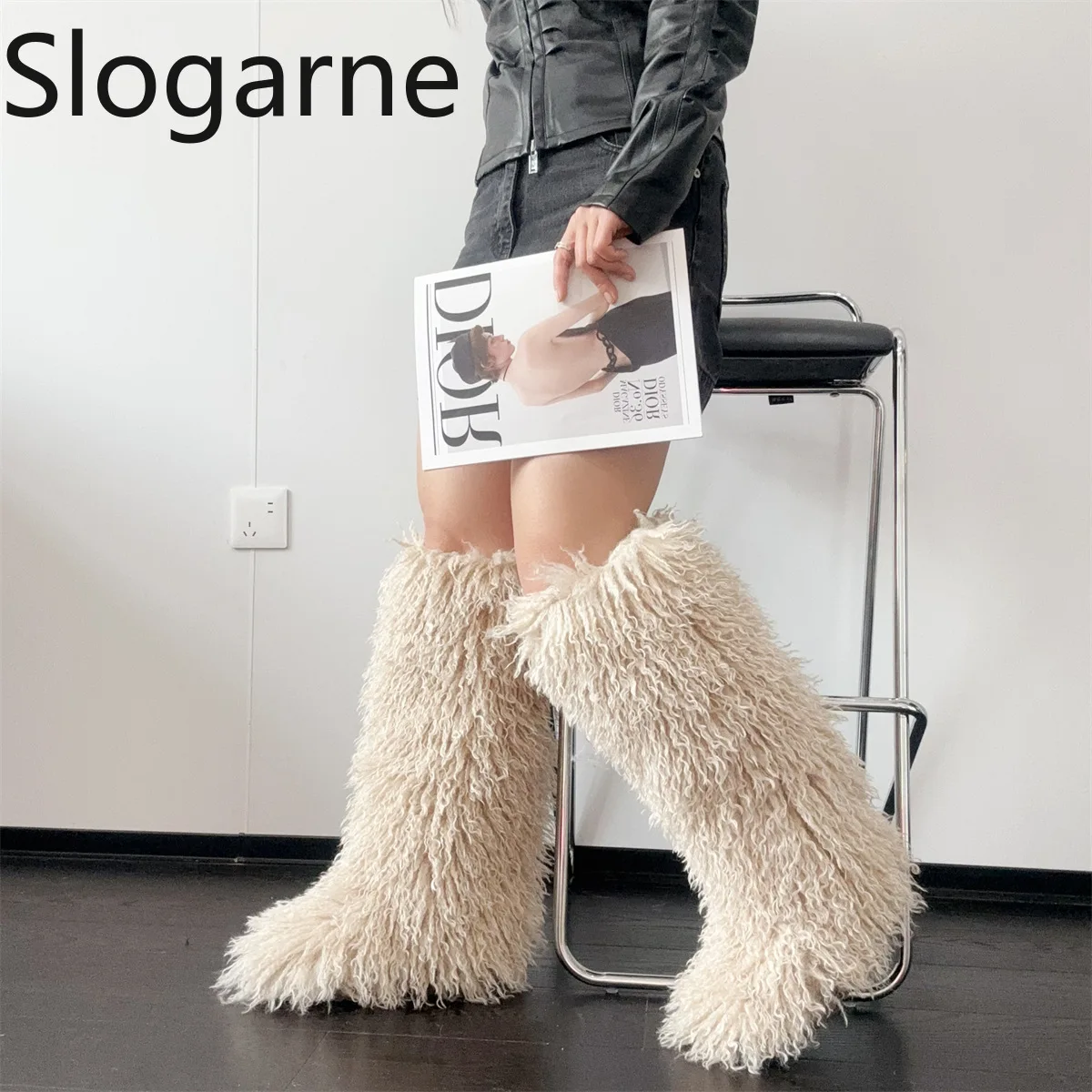 الفاخرة الشتاء الفراء فوق الركبة أحذية النساء الصوف عالية أنبوب الفراء الثلوج الأحذية رقيق فو المنغولية الفراء أحذية منصة الفتيات الأحذية #1