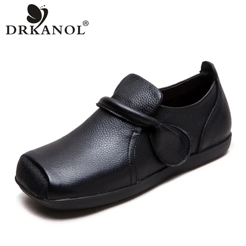 

DRKANOL 2026 Весенние женские туфли ручной работы из натуральной коровьей кожи в стиле ретро, на плоской подошве, с квадратным носком, на липучке, удобные повседневные туфли
