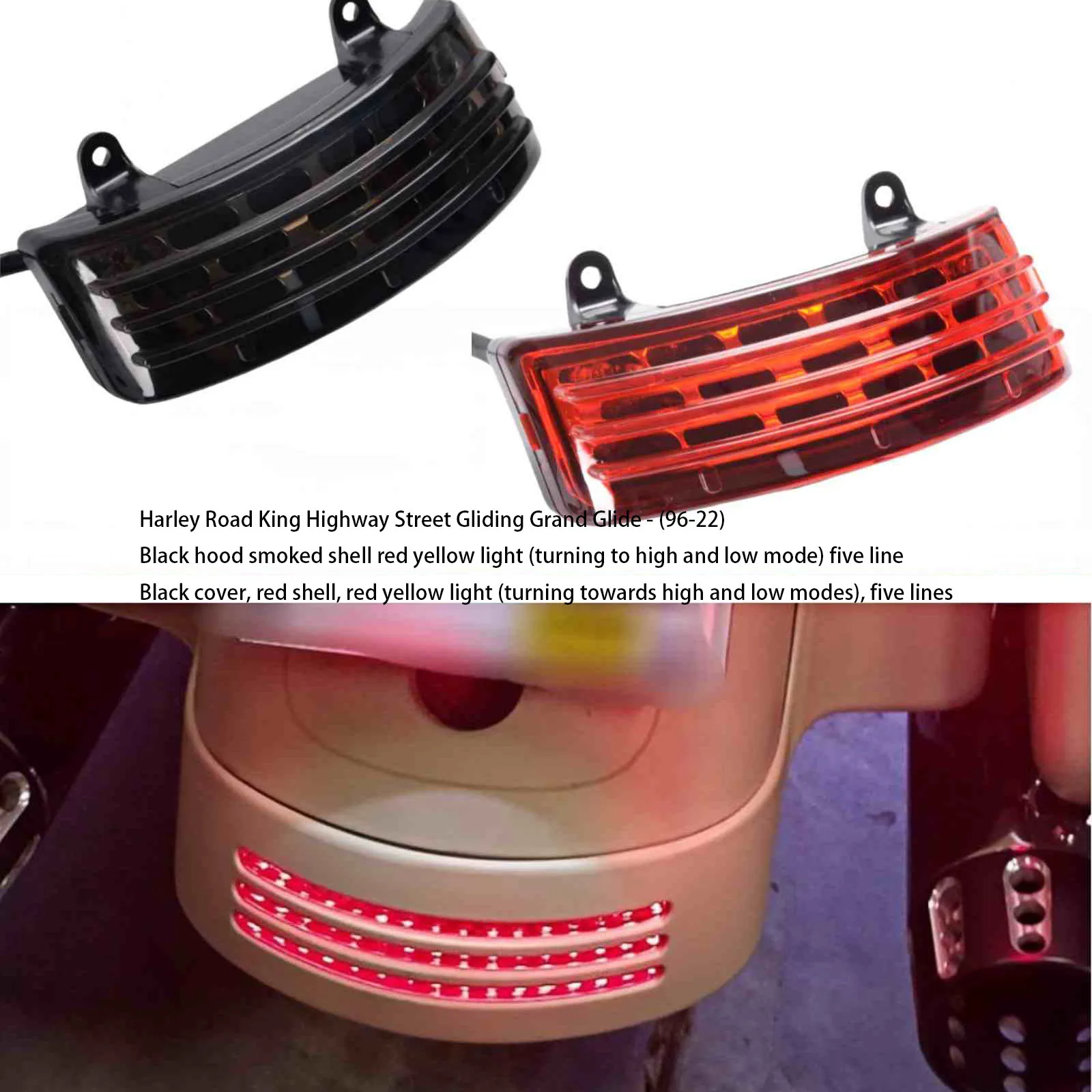 

Для Harley Street Road Glide FLHX FLTRX 96-22 лампа на крыло мотоцикла с тремя полосками, задний стоп-сигнал, светодиодный указатель поворота