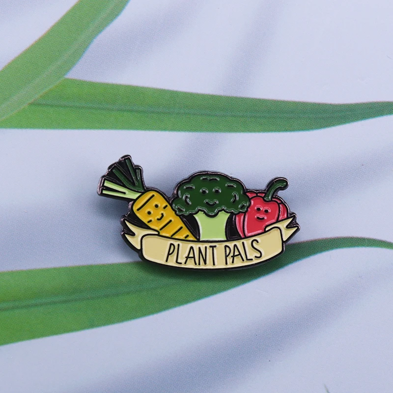 Vegan Enamel Pin Hamburger Broccoli Carrot Pussy Vegetarian Vegetables Badge Cartoon Brooch