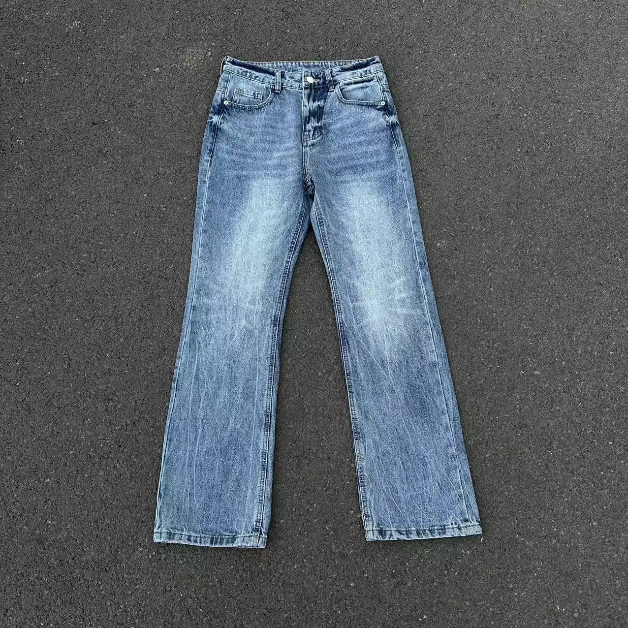 Men's Fall Lightning Ripple Ice Blue Jeans Autumn Street Style Cowboy Trousers High Waisted Wide Leg Male Denim Pants