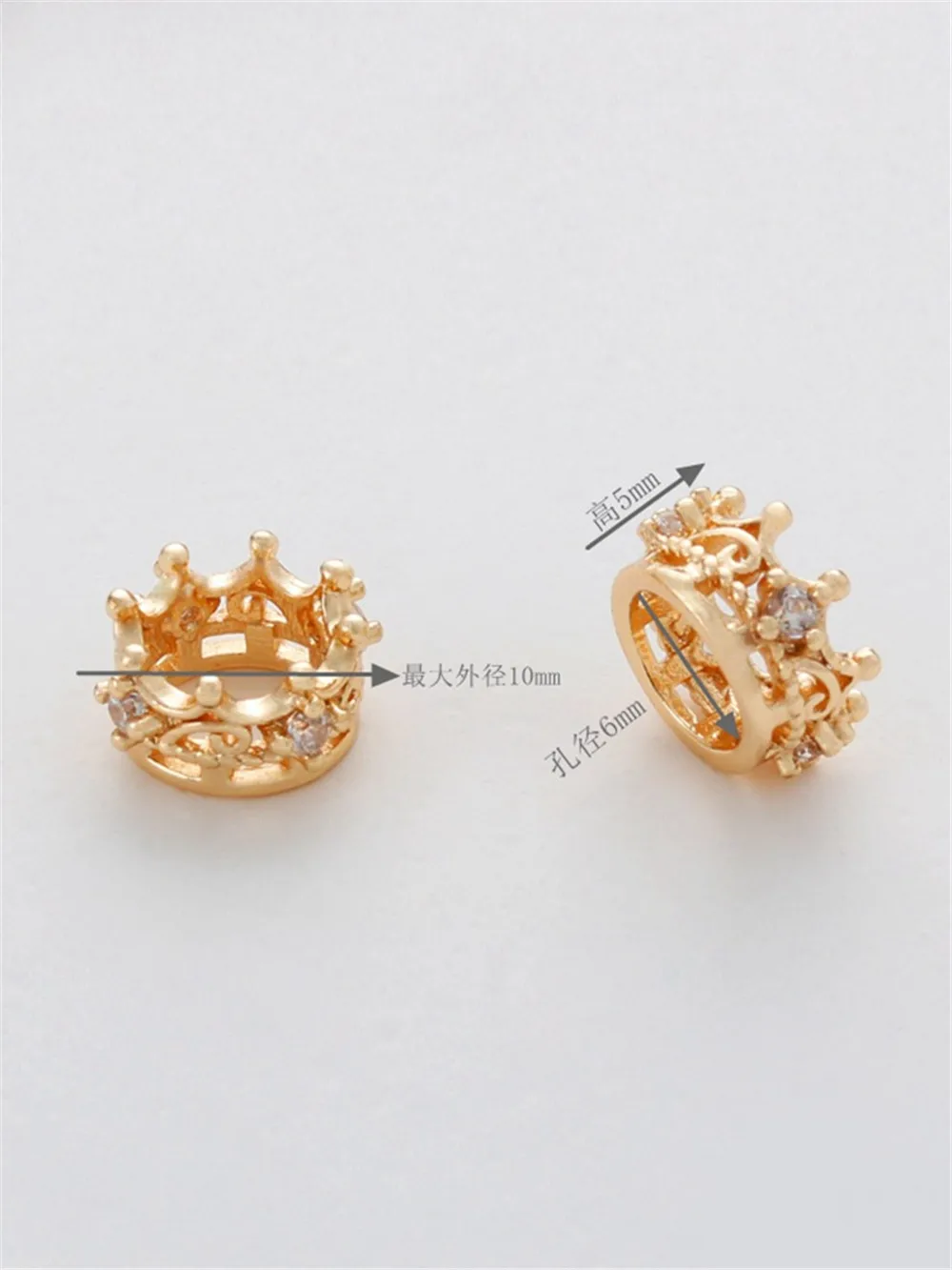 14K Gold-wrapped Color Zircon Crown 10 * 5mm Large Hole Bead-separated Running Ring Hat Ring DIY Handmade Jewelry Accessories