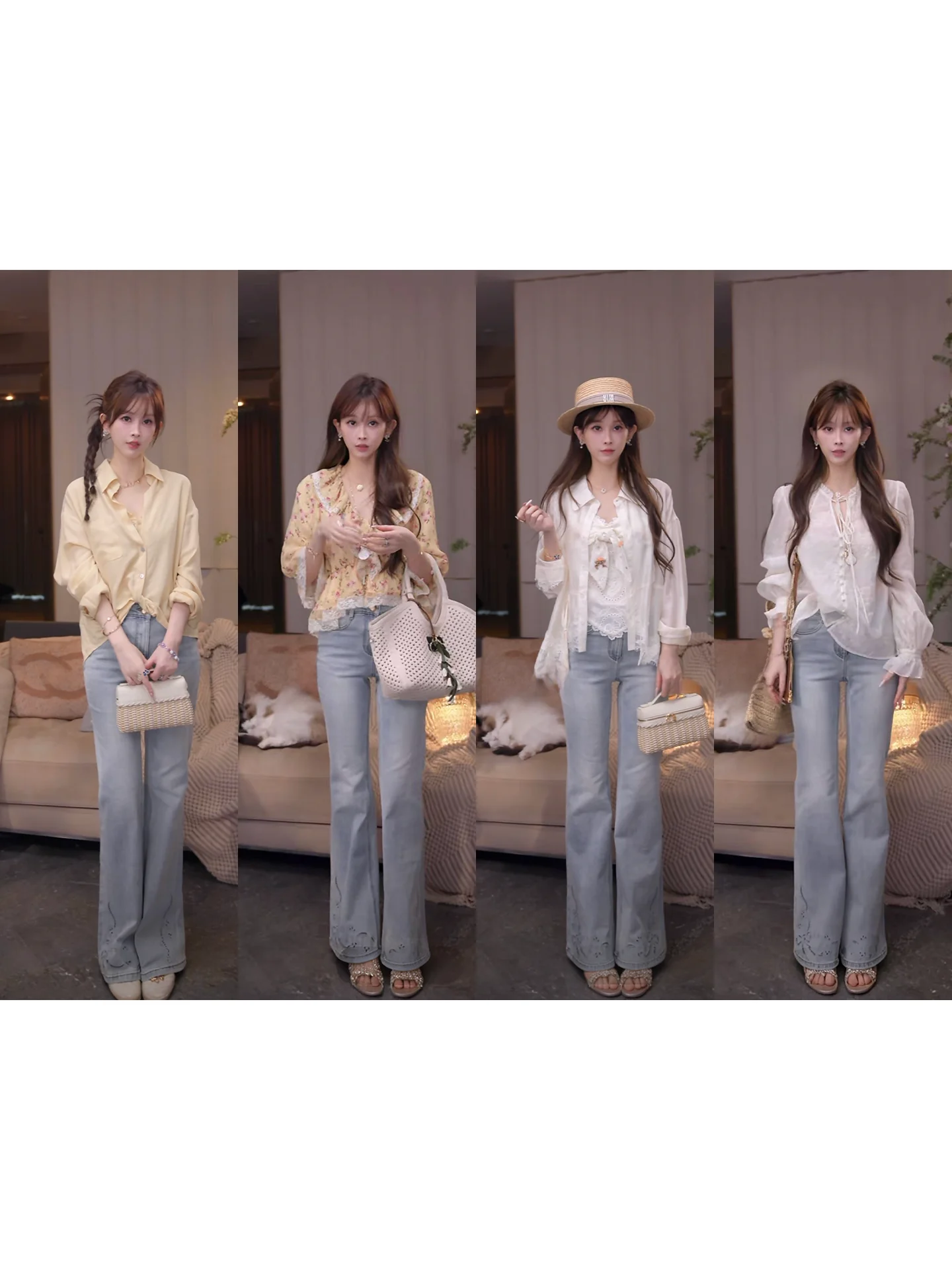 

Mimius Vintage Style Embroidered Thin Denim Jeans Casual Flared Leggings Women Summer Slimming Straight Cotton Blend