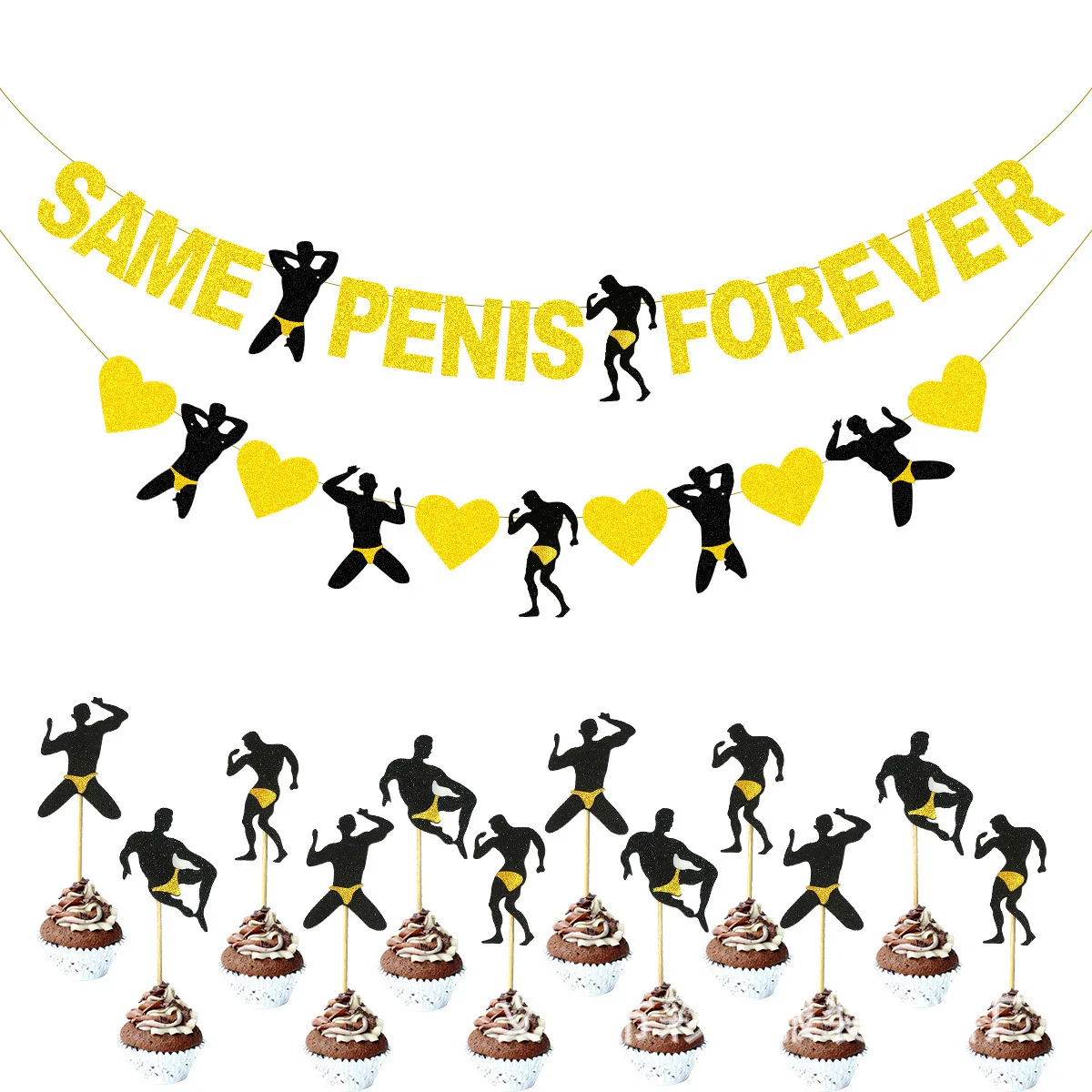 Gold Rose Gold SAME PENIS FOREVER Hen Bachelorette Party Wedding Party Decoration Supplies view 3