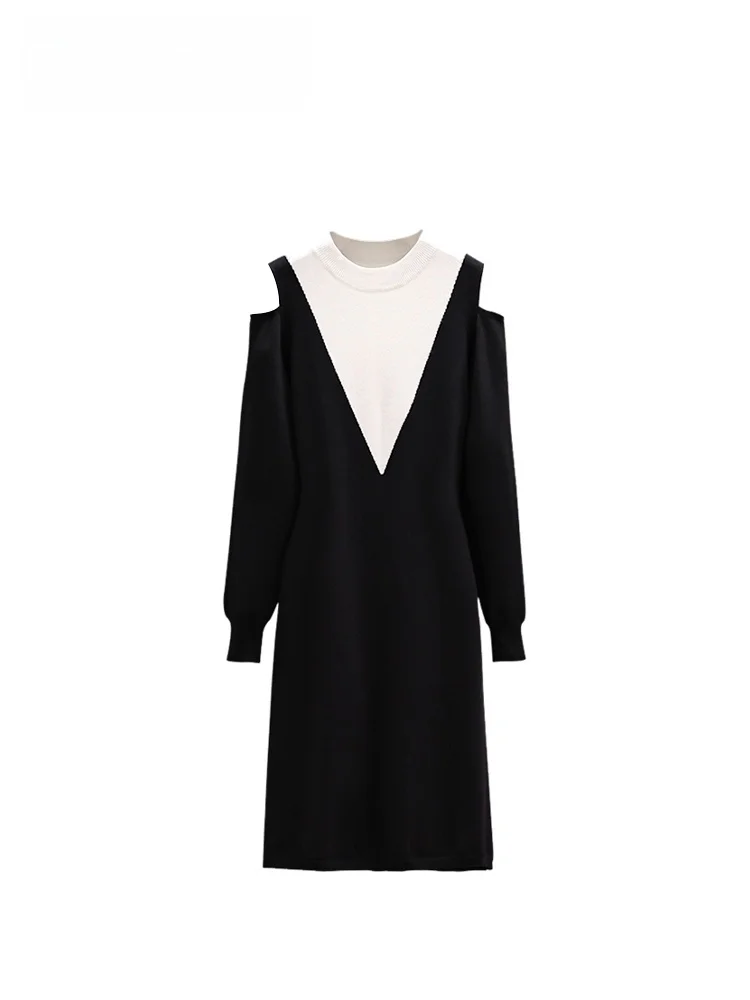 

plus Size Knitted round Ne Dr Casual Mid-Length Women's Dr Spring Season Breathable Hollow out Design Ci Commute