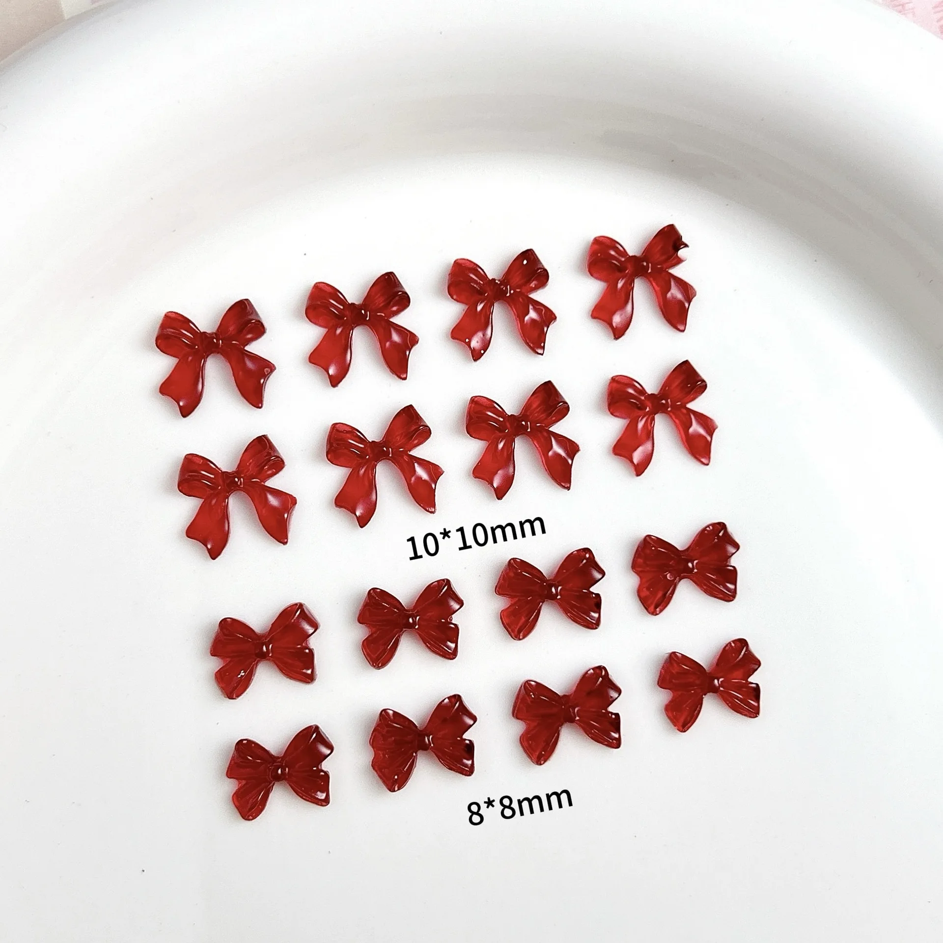 50 pçs borgonha 3d acrílico arco arte do prego encantos vinho vermelho bowknot acessórios para manicure decoração unhas suprimentos material