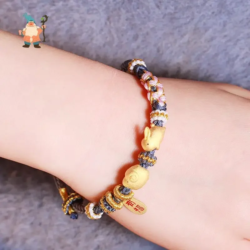 Pulsera de plata de ley S925 del zodiaco chino, brazalete esmerilado con flor de melocotón, cuerda tejida a mano roja, regalo de cumpleaños femenino