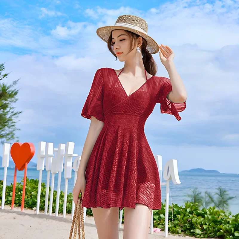 2023 New Boilersuit Swimsuit Covers The Belly and Looks Thin, Hot Spring Resort Swimming Female Beach Dress