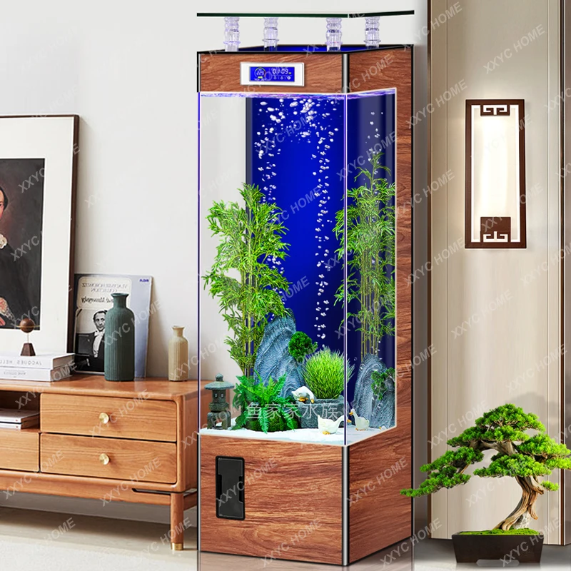 Square Living Room Home Small Ultra White Glass Fish Tank Floor Ecological Water Circulation-Free Aquarium