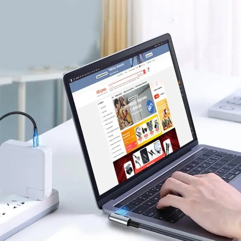 E1PF PD100W Type-C USB C 90 Degree Elbow Data Cable 100W 480Mbps Fast Charging Nylon