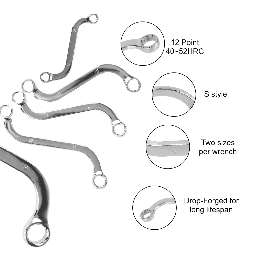 Chave métrica tipo S de aço cromo vanádio de duas cabeças de 5 peças 10-19MM conjunto prático de chave tipo S de soquete de 12 pontos