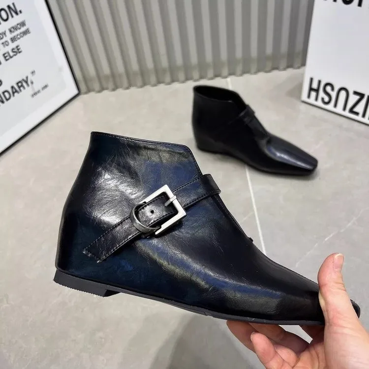 

Pointed Square Toe 5cm Height-Increasing Ankle Boots for Women, 2026 New Belted Light Professional High-Top Ankle Boots