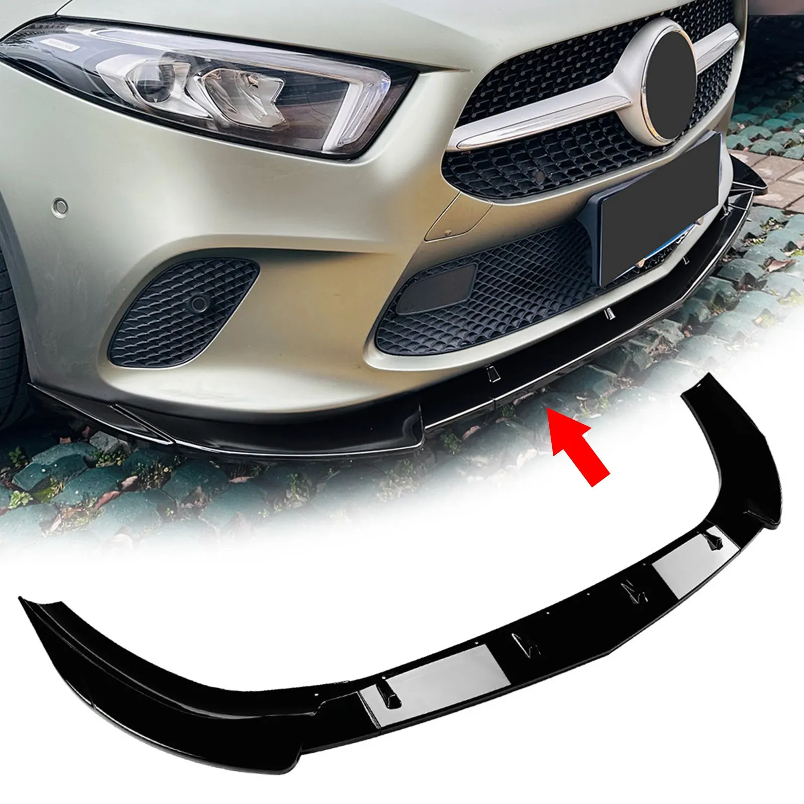 لبنز A-Class W177 V177 النسخة العادية 2018-2022 المصد الأمامي سبويلر الشفاه الفاصل الناشر مجموعات الجسم