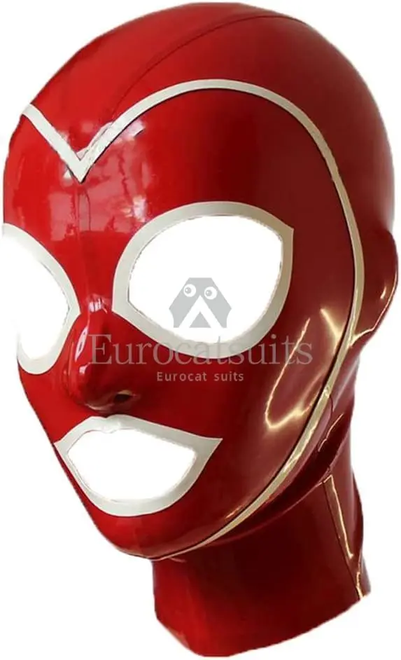 

MONNIK Red Latex Mask Rubber Hood with Trimmed Face for Latex Fetish Party Catsuit Halloween Clubwear