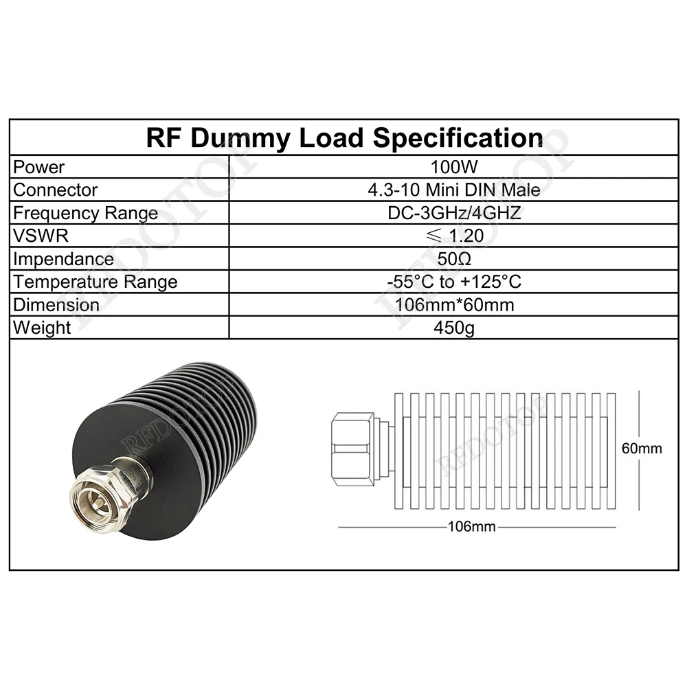 Imagem -06 - Terminação Coaxial Masculina do rf Carga do Manequim Soquete do Conector Adaptadores Retos de Bronze 3ghz 4ghz Swr 12 50 Ohms 4.310 100w