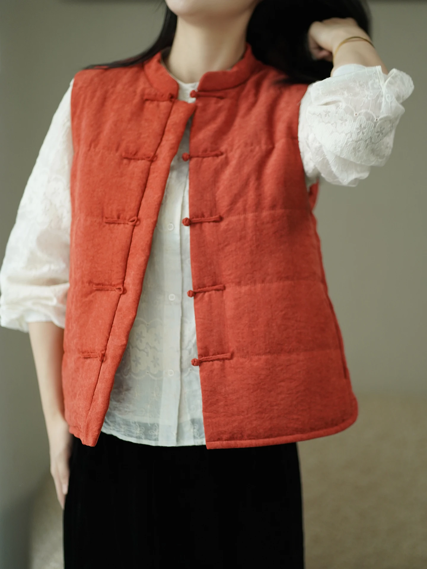 

New Chinese Retro Copper Ammonia Silk Cotton Jaet Women's Svel Vest Autumn Winter Button Bal Tank Top