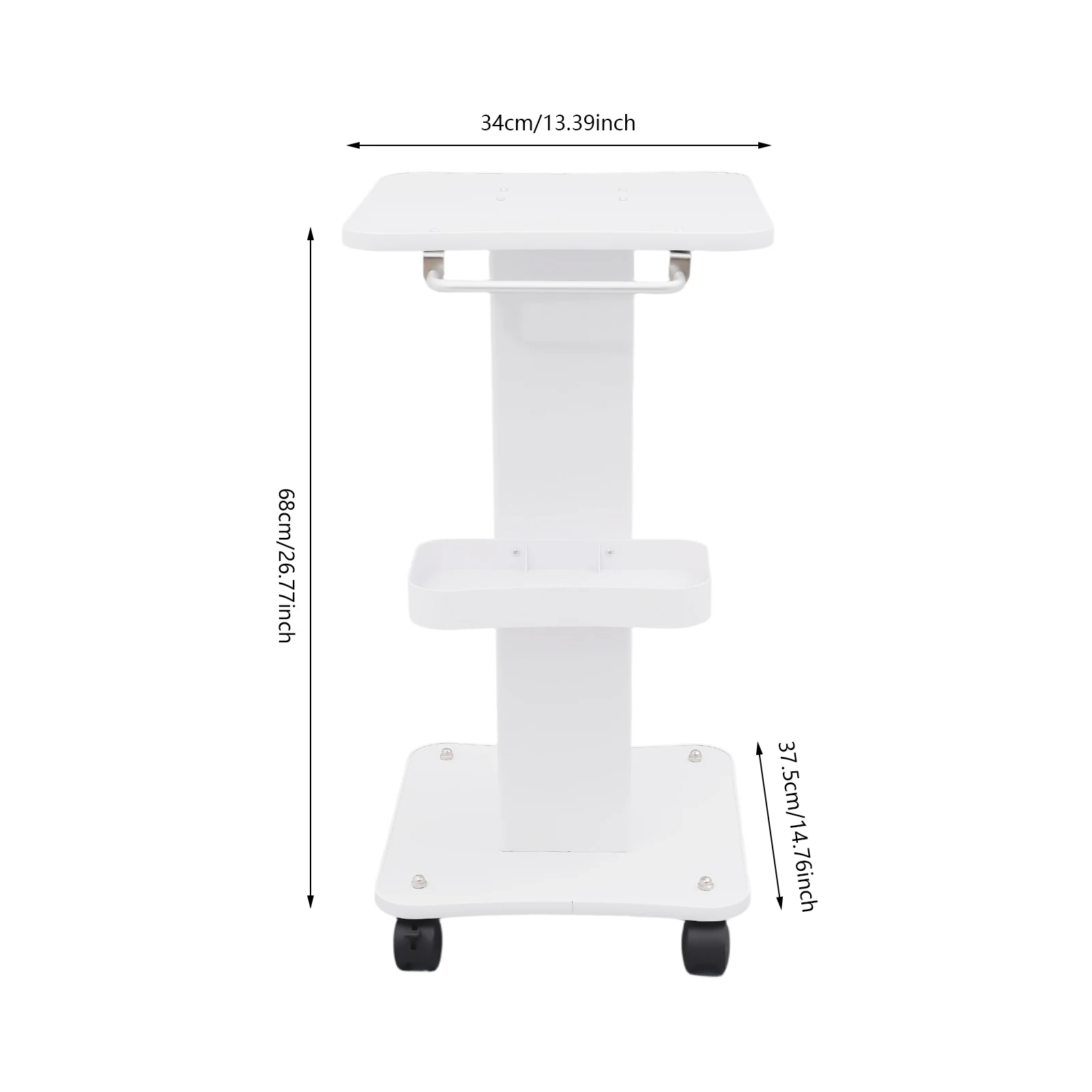 ABS Handle Beauty Cart Salon Trolley, with Waterproof Painted Surface, 4 Silent 360° Swivel Wheels, Thickened Panel and Sturdy Pillars for 88.18lbs Load, Ideal for Beauty Salon, Nail Spa, and Equipment Storage