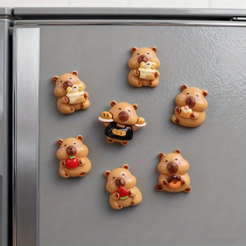 Cute Capybara Fridge Magnet, 3D Resin Refrigerator Sticker, Decorative Magnetic Ornament for Kitchen, Home, Office & Whiteboard