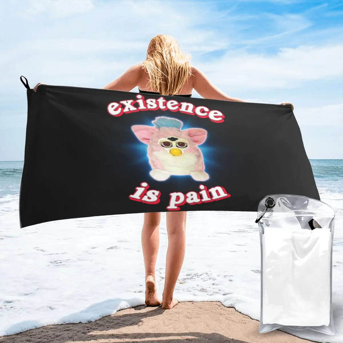 Furby Existence Is Pain Beach Towel Soft Microfiber Quick Dry Absorbent Quick Towels For Mountain Climbing