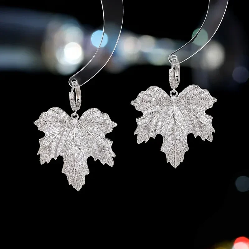 

White Black Leaf Earrings for Women Luxury Jewelry Wedding Dinner Party Plant Dangle Earrings Shiny Zircon Gift Anniversary