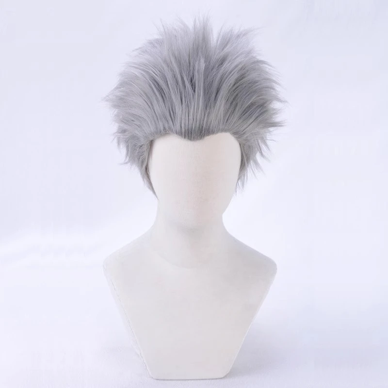 Anime Vergil Cosplay Perücke Kurze Silber Grau Slicked-back Haar Hitzebeständige Kunsthaar Perücken
