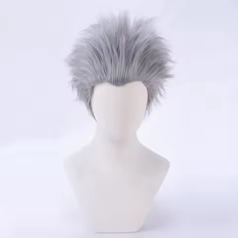 Anime Vergil Cosplay Wig Short Silver Grey Slicked-back Hair Heat Resistant Synthetic Hair Wigs