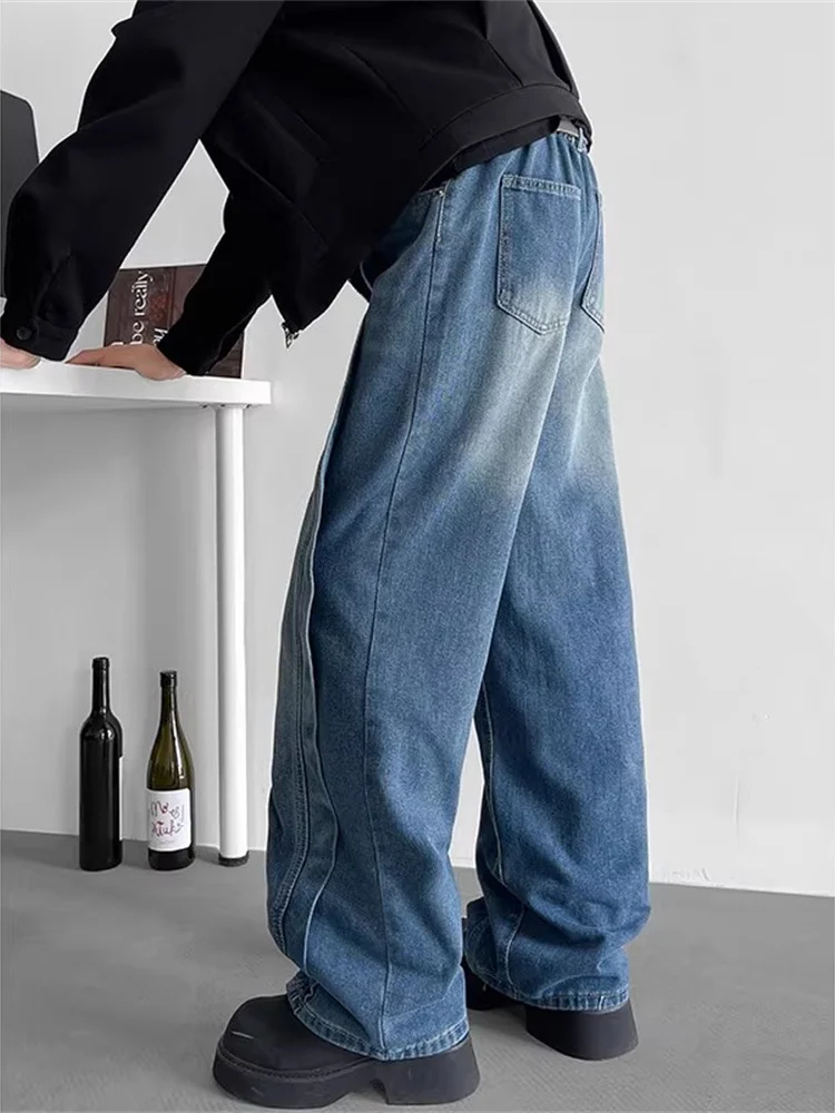 

Retro American Washed Denim Jeans Men's Autumn Winter Cleanfit Street Style Cool Design Deconstructed Pants Youth Fashion