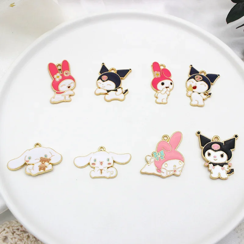 10 Stuks Sanrio Anime Stripfiguur Kuromi Melodie Diy Schattige Cinnamoroll Sieraden Accessoires Ketting Hanger Handgemaakt Materiaal